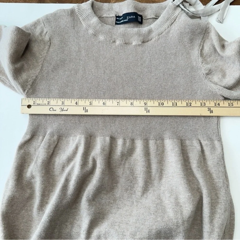Zara Girls Dress Size Medium 3/4 Sleeve Ribbon Tied Ribbed A-Line Beige‎